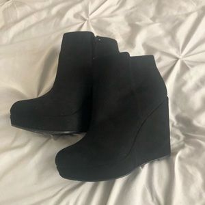Suede Black Wedges